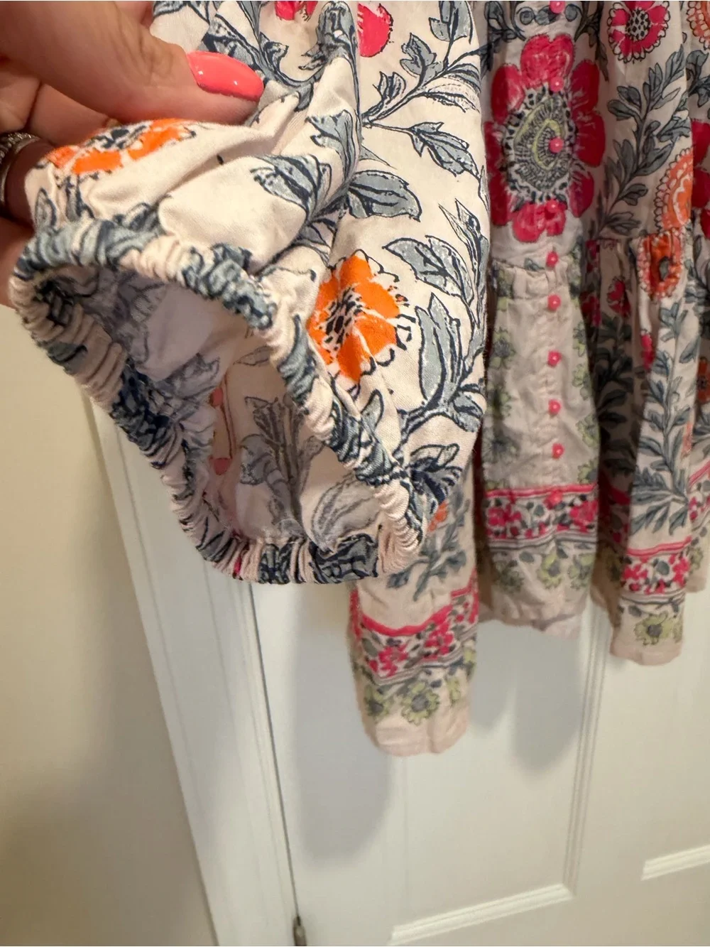 Free People Avery Tunic Puff Sleeves Cinched Waist Floral Peasant Statement Top